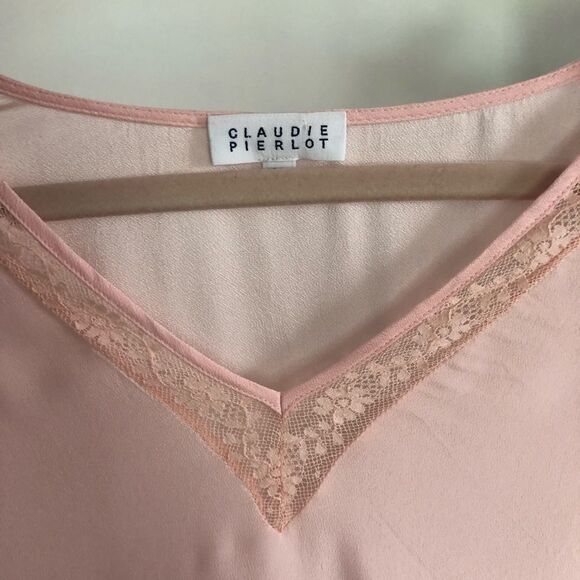 Claudie Pierlot Pink V-neck Lace Detail Blouse 38 - Picture 3 of 11